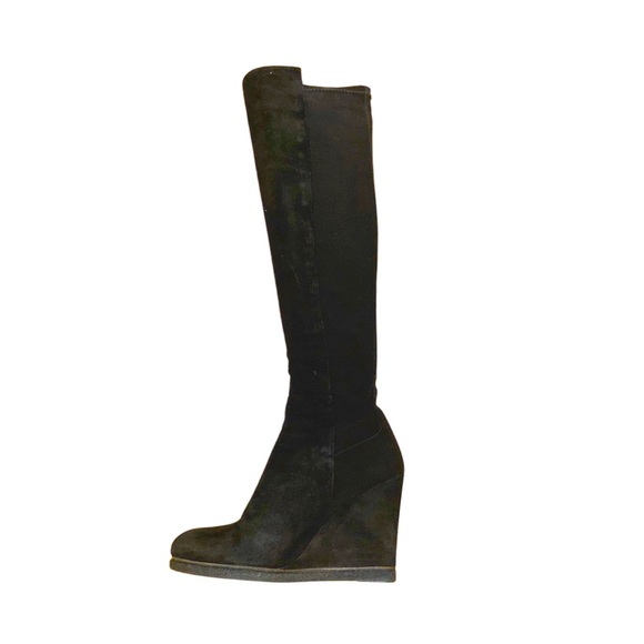 Stuart Weitzman black suede and elastic over the knee wedge platform boot 8M - Picture 2 of 10